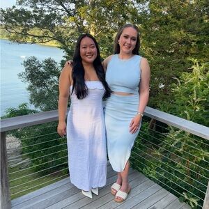 Light Blue Midi Cutout Dress - Women's Elegant Summer Dress